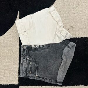 Two-Tone Black and White Denim Shorts